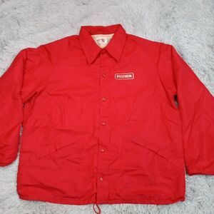 Vintage Fisher‎ Jacket Mens XL Red Windbreaker Pockets Snap Up Lined King Louie